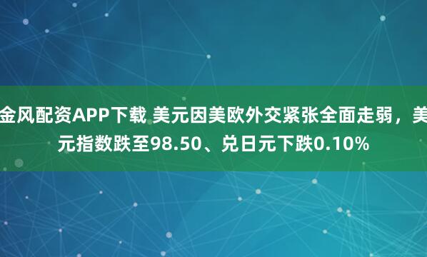 金风配资APP下载 美元因美欧外交紧张全面走弱，美元指数跌至98.50、兑日元下跌0.10%